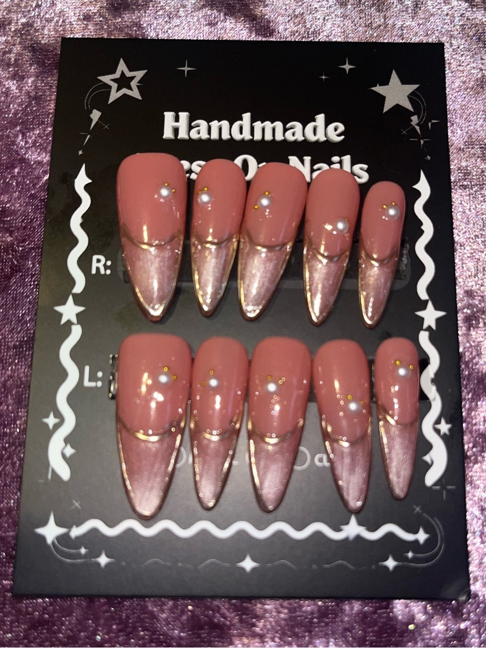 Handmade Pink and Gold Stiletto Press-On Nails